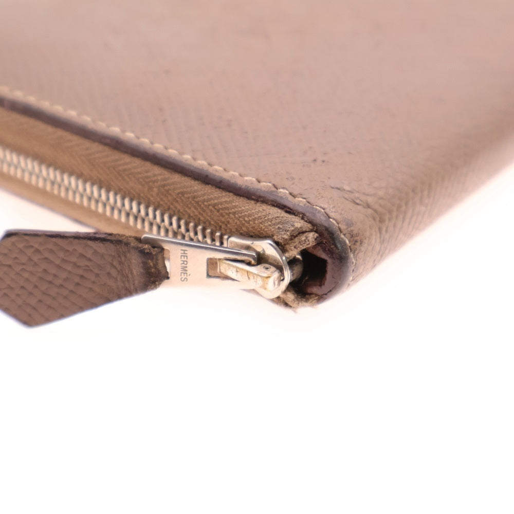 HERMES(エルメス) アザップクラシック エプソン □P刻印 シルバー金具 ラウンドファスナー レザー ロングウォレット 長財布 ブラウン