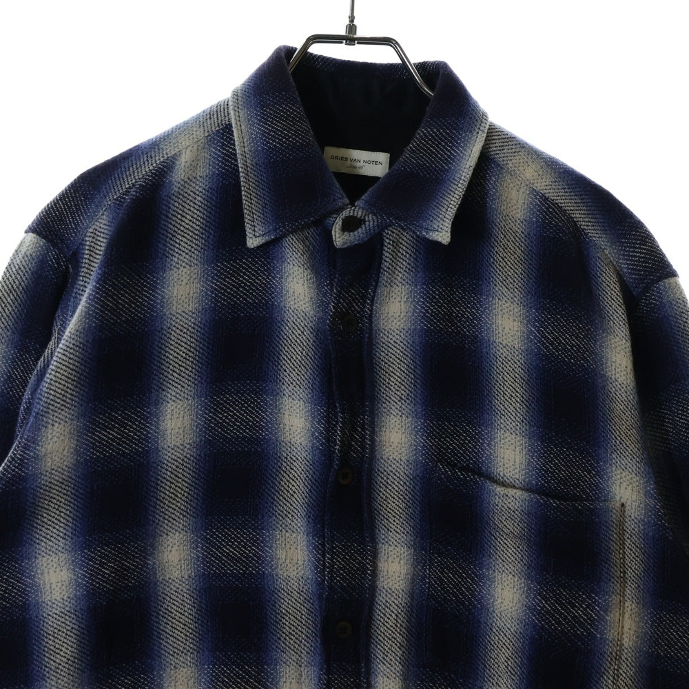 DRIES VAN NOTEN(ドリスヴァンノッテン) 21AW コットン オンブレチェック 長袖シャツ ホワイト/ブルー