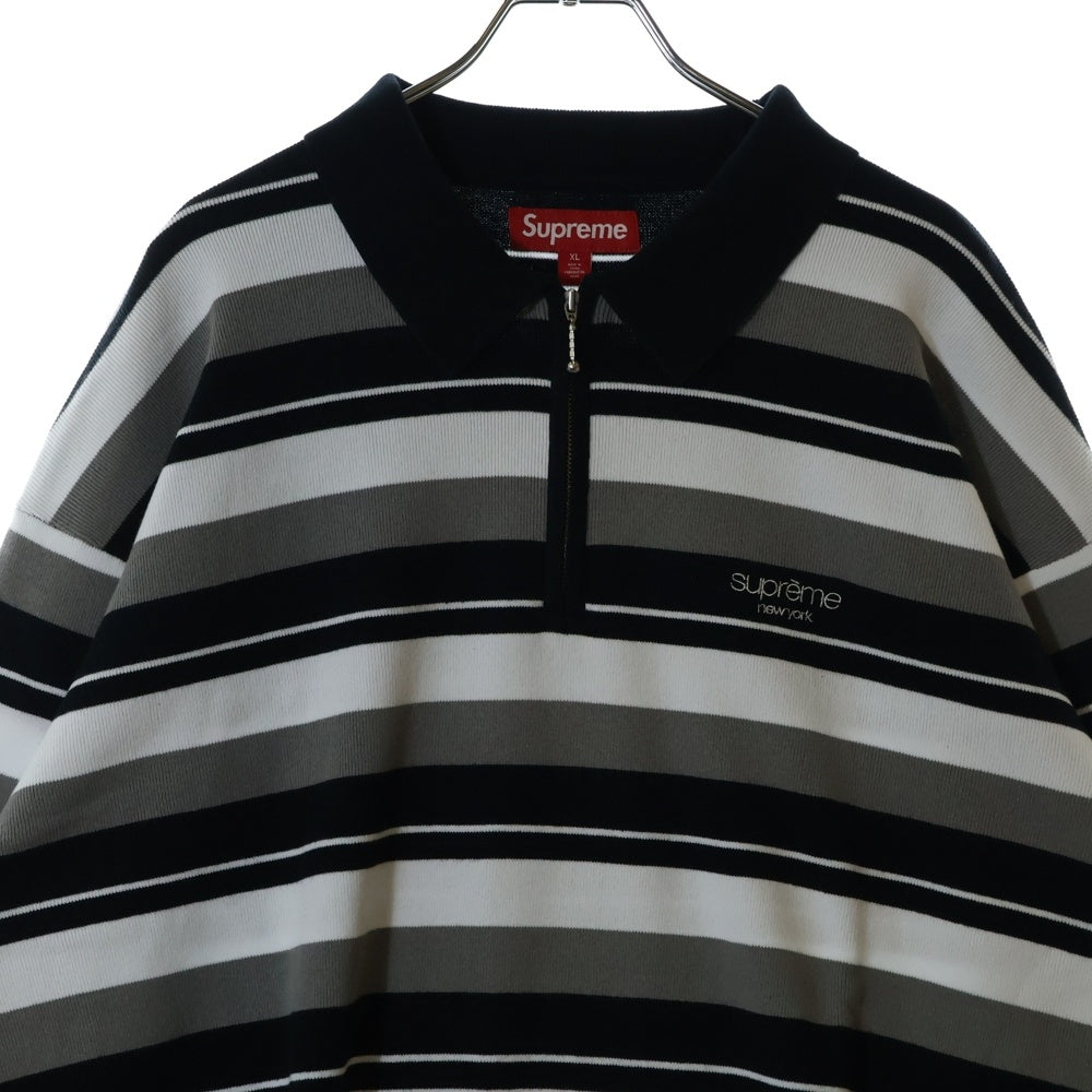 SUPREME(シュプリーム) 24AW Stripe Zip L/S Polo ストライプ ジップ ポロシャツ ブラック/ホワイト