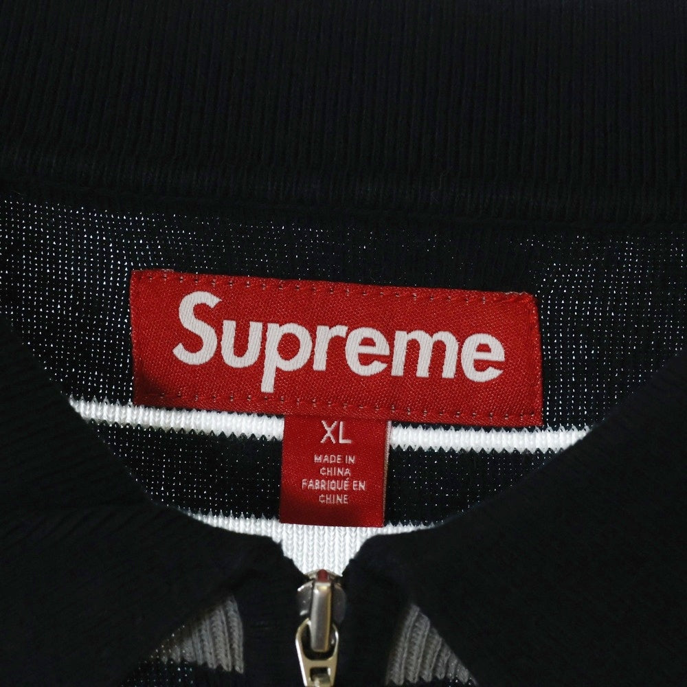 SUPREME(シュプリーム) 24AW Stripe Zip L/S Polo ストライプ ジップ ポロシャツ ブラック/ホワイト