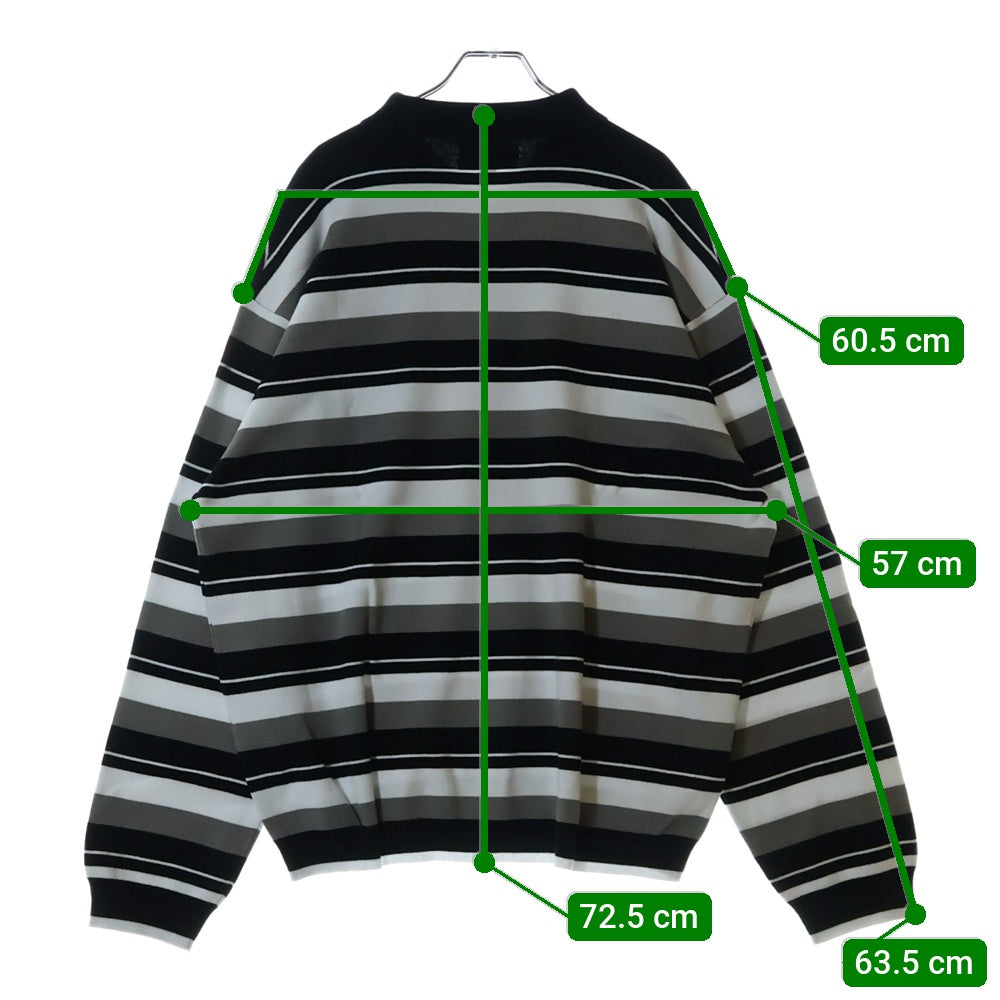 SUPREME(シュプリーム) 24AW Stripe Zip L/S Polo ストライプ ジップ ポロシャツ ブラック/ホワイト