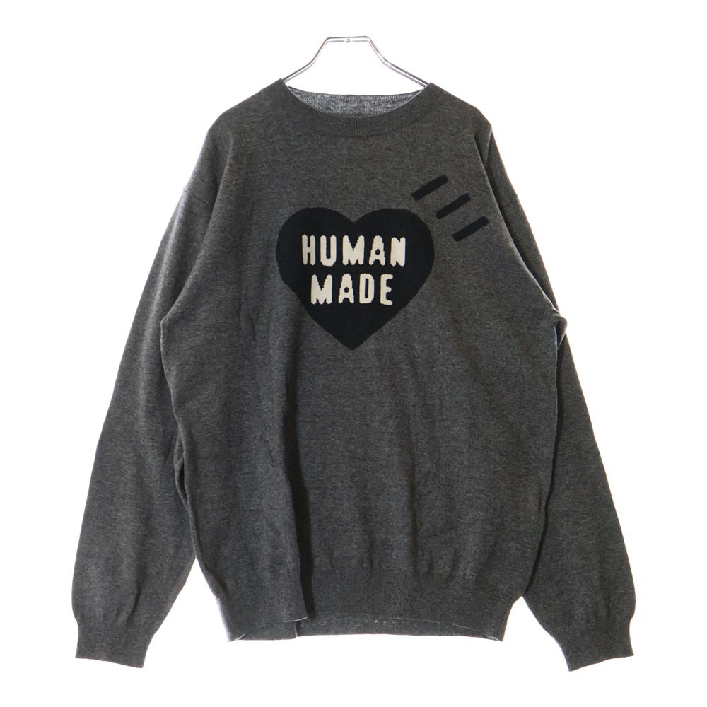 HUMAN MADE(ヒューマンメイド) 22AW HEART L/S KNIT SWEATER ハートロゴ コットン ウール ニット セーター グレー