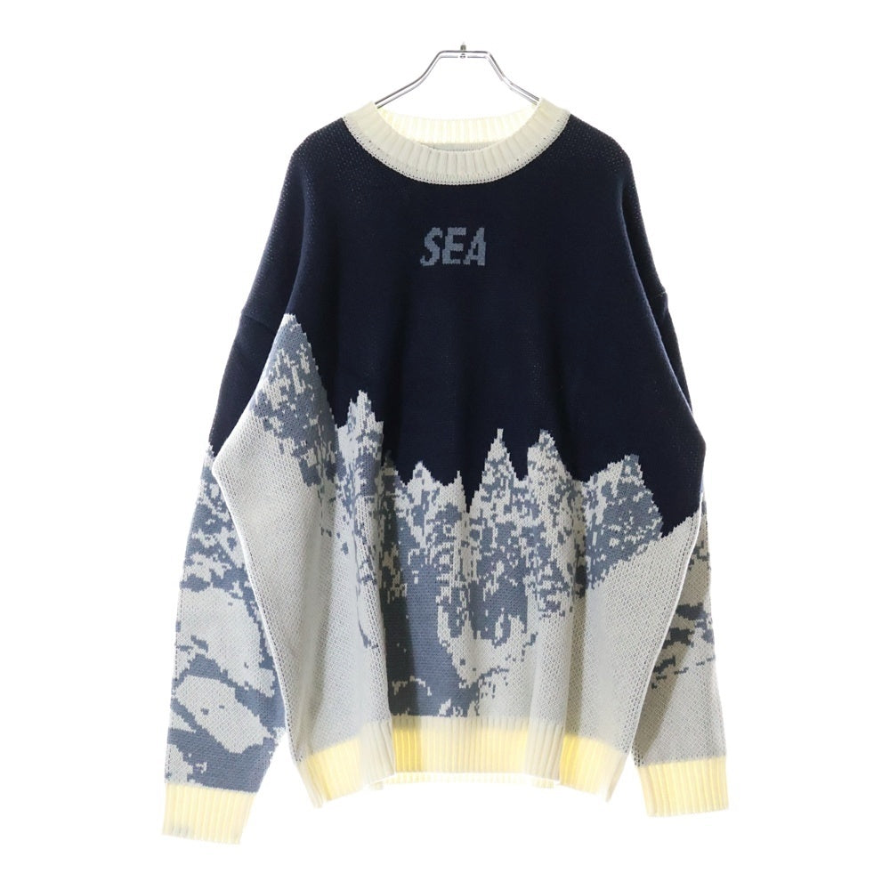 WIND AND SEA(ウィンダンシー) MT SNOW SWEATER マウンテンジャガード 雪山 クルーネック アクリルニットセーター ネイビー/ホワイト WDS-O-WKN-23-Q2-KN-04