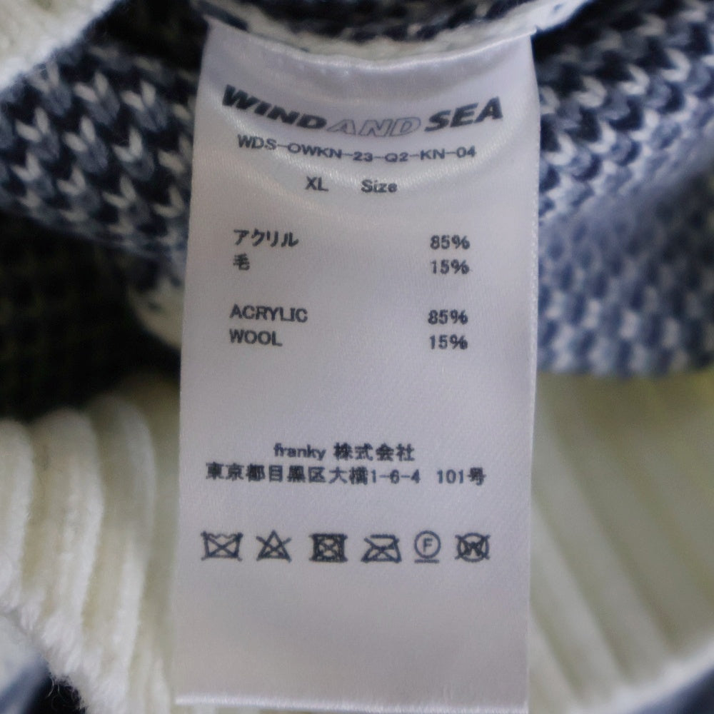 WIND AND SEA(ウィンダンシー) MT SNOW SWEATER マウンテンジャガード 雪山 クルーネック アクリルニットセーター ネイビー/ホワイト WDS-O-WKN-23-Q2-KN-04