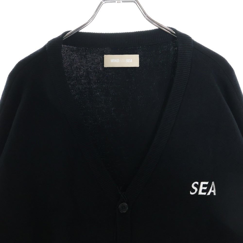 WIND AND SEA(ウィンダンシー) COTTON CASHMERE KNIT コットンカシミア フロントロゴ刺繍 ニットカーディガン ブラック WDS-O-ESSC-24-Q2-KN-02