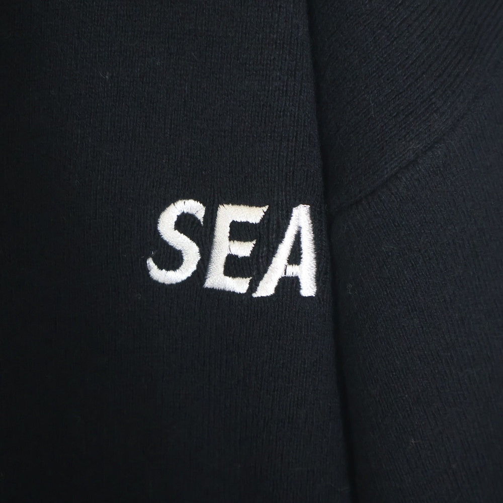 WIND AND SEA(ウィンダンシー) COTTON CASHMERE KNIT コットンカシミア フロントロゴ刺繍 ニットカーディガン ブラック WDS-O-ESSC-24-Q2-KN-02