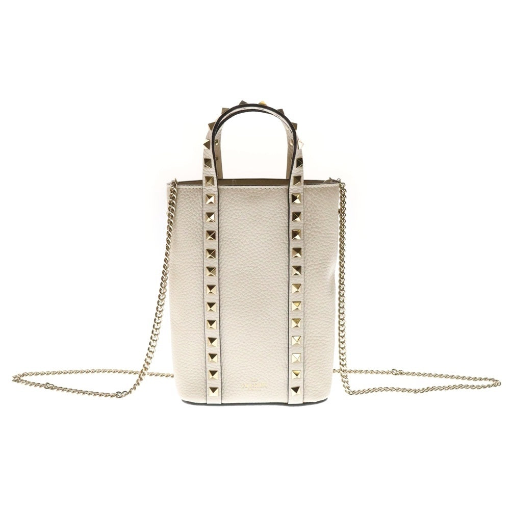 VALENTINO(ヴァレンティノ) ロックスタッズ グレインカーフスキン 2WAY ショルダーバッグ チェーンポーチ ベージュ レディース 5W2P0X90VSH