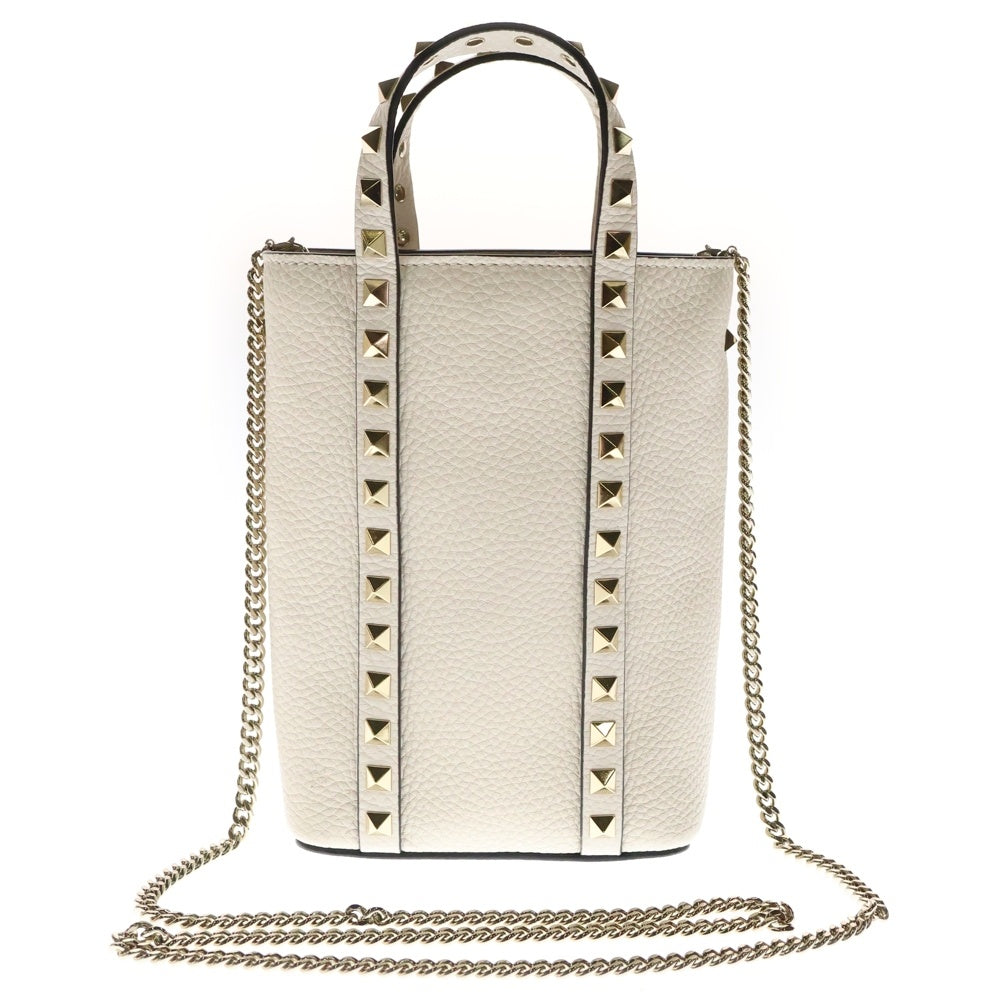 VALENTINO(ヴァレンティノ) ロックスタッズ グレインカーフスキン 2WAY ショルダーバッグ チェーンポーチ ベージュ レディース 5W2P0X90VSH
