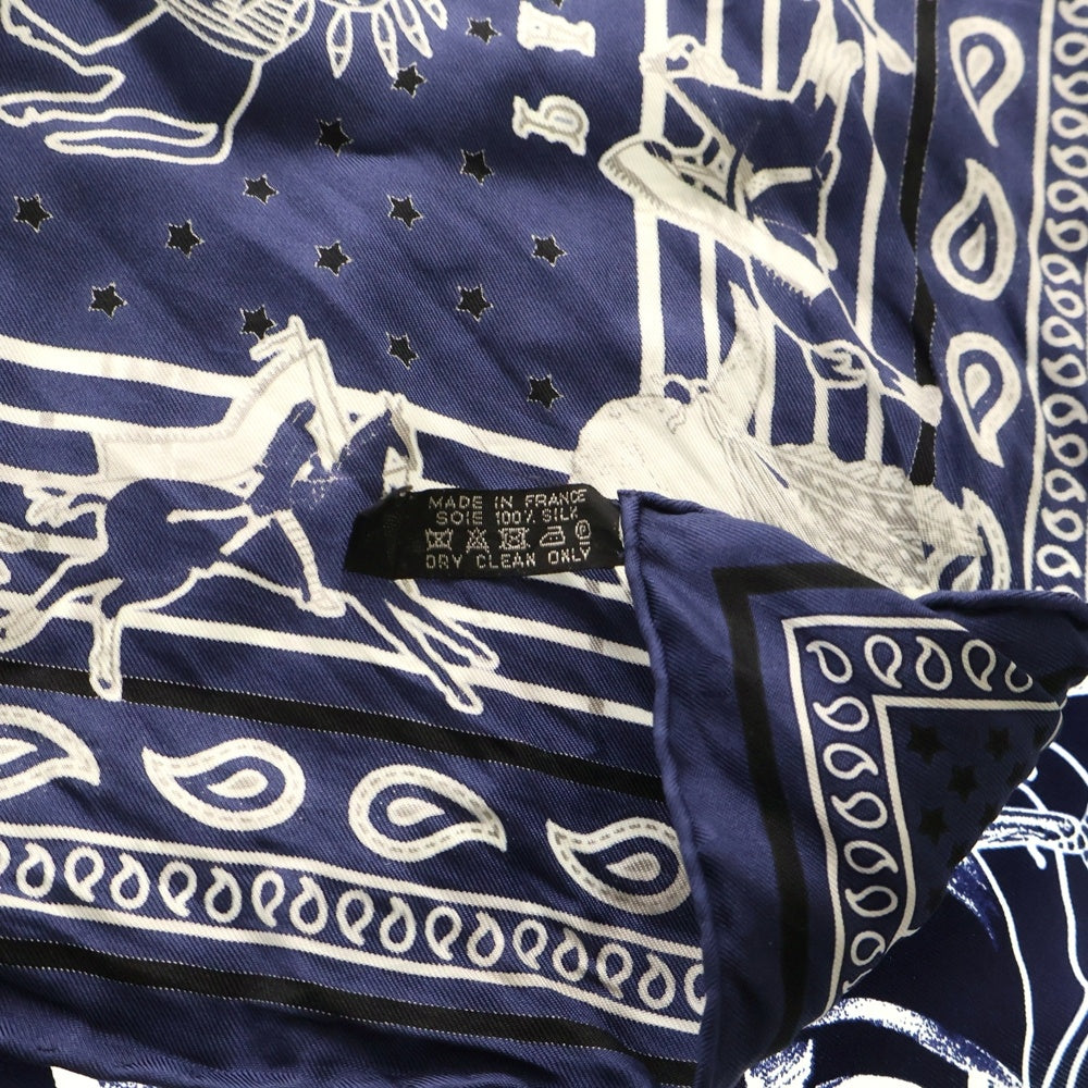 HERMES(エルメス) カレ55 Pain La Shar Pawnee Carres パウニー族の首長 総柄シルクスカーフ バンダナ ネイビー
