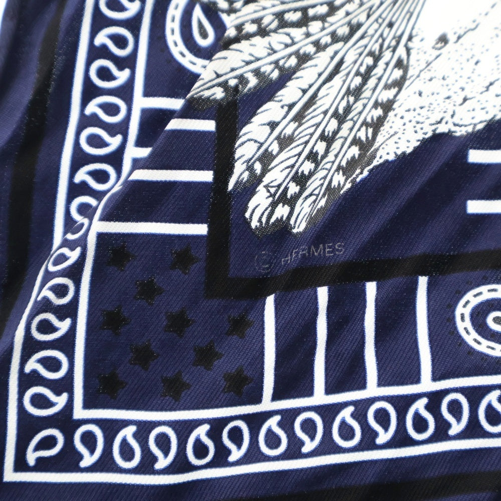 HERMES(エルメス) カレ55 Pain La Shar Pawnee Carres パウニー族の首長 総柄シルクスカーフ バンダナ ネイビー