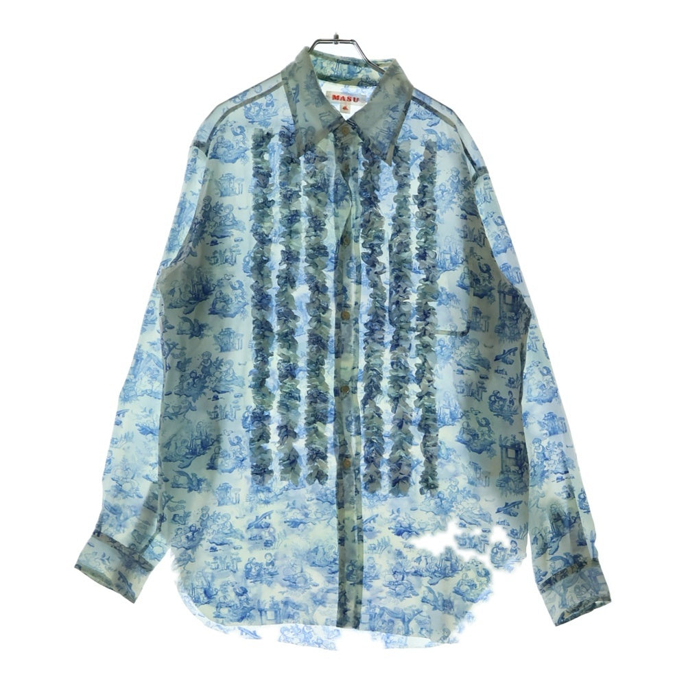 MASU(エムエーエスユー) 23AW COMIC TOILE DE JOUY FRILL SHIRTS コミック トワル デロングスリーブ 長袖フリルシャツ ライトブルー MFFW-SH0423