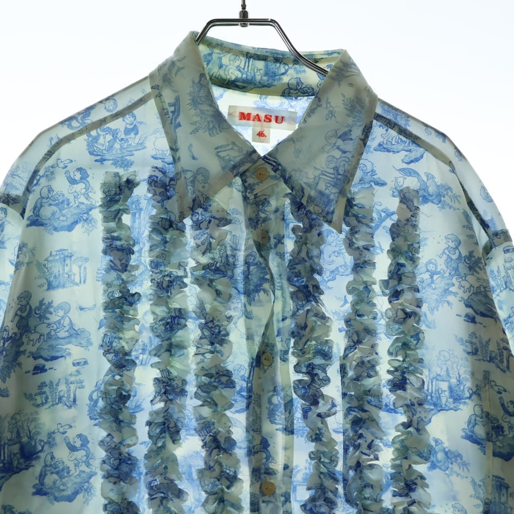 MASU(エムエーエスユー) 23AW COMIC TOILE DE JOUY FRILL SHIRTS コミック トワル デロングスリーブ 長袖フリルシャツ ライトブルー MFFW-SH0423