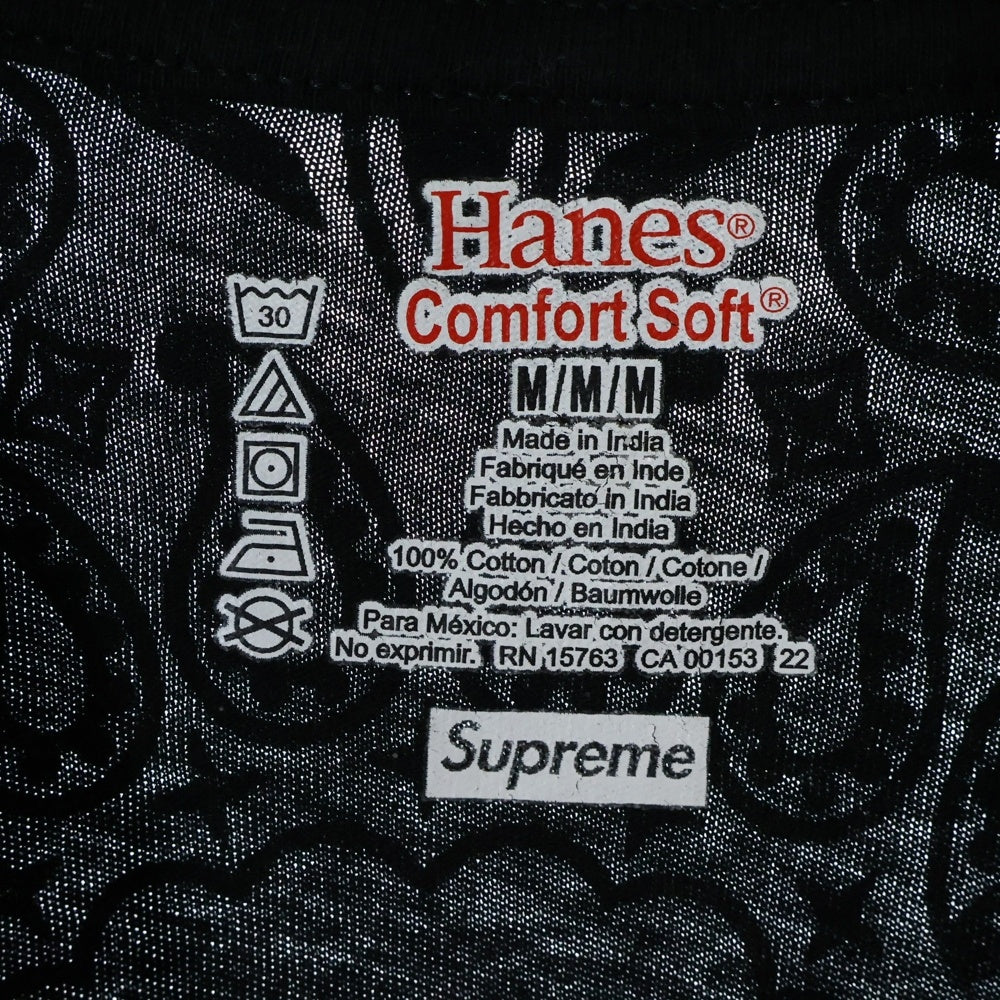 SUPREME(シュプリーム) 22AW ×Hanes Bandana Tagless Tee ヘインズ バンダナ クルーネック 半袖Tシャツ カットソー ブラック