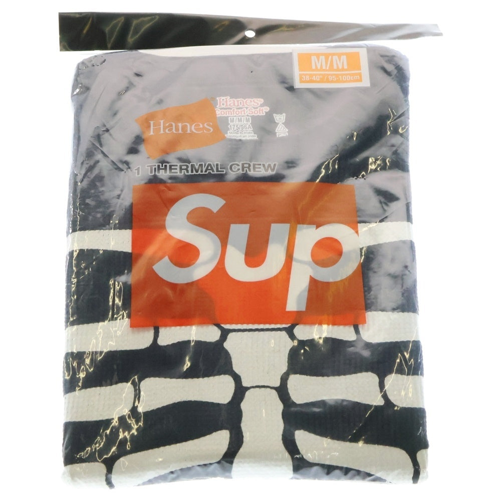 SUPREME(シュプリーム) 24AW ×Hanes Bones Thermal Crew ヘインズ ボーンプリント クルーネック サーマル ロングスリーブ 長袖Tシャツ カットソー ブラック