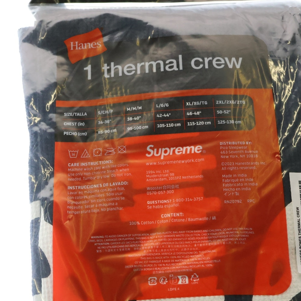 SUPREME(シュプリーム) 24AW ×Hanes Bones Thermal Crew ヘインズ ボーンプリント クルーネック サーマル ロングスリーブ 長袖Tシャツ カットソー ブラック