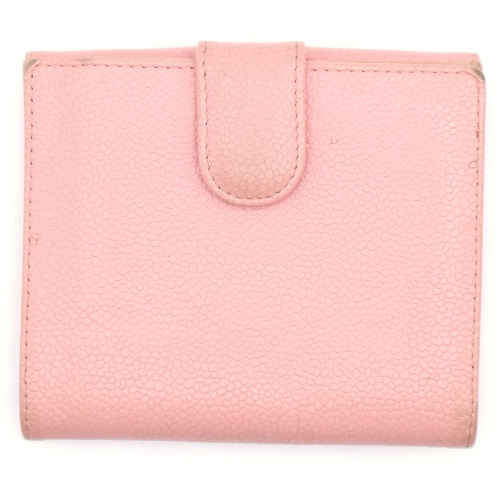 CHANEL(シャネル) タイムレスCC ライン ココマーク キャビアスキン Wフラップ レザー コンパクトウォレット 二つ折り財布 ピンク A13496 9番台 レディース