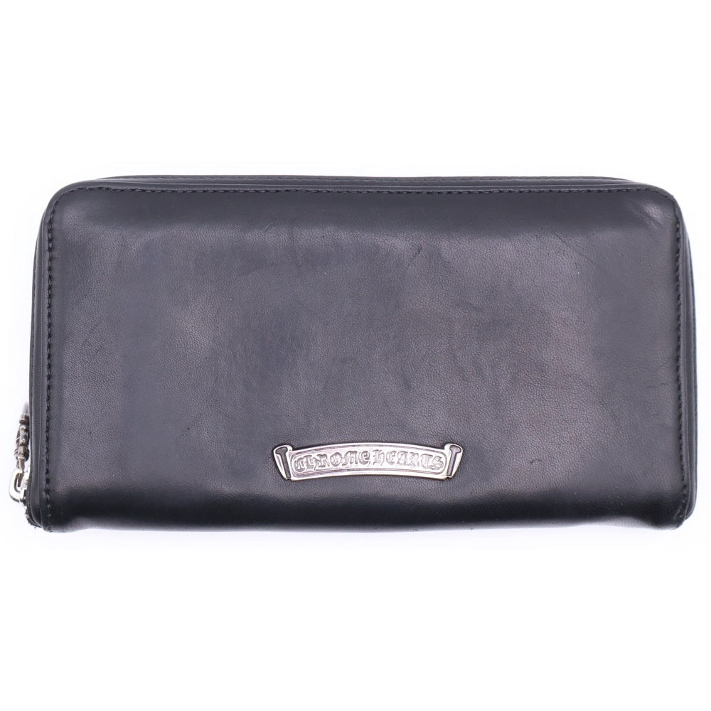 CHROME HEARTS(クロムハーツ) REC F ZIP ゼロピラミッドスタッズコーナー ラウンドジップレザーウォレット デストロイ 長財布 ブラック/シルバー