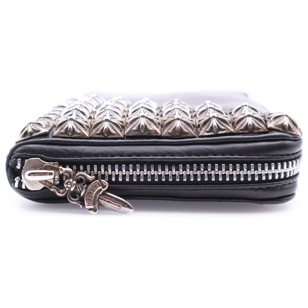 CHROME HEARTS(クロムハーツ) REC F ZIP ゼロピラミッドスタッズコーナー ラウンドジップレザーウォレット デストロイ 長財布 ブラック/シルバー
