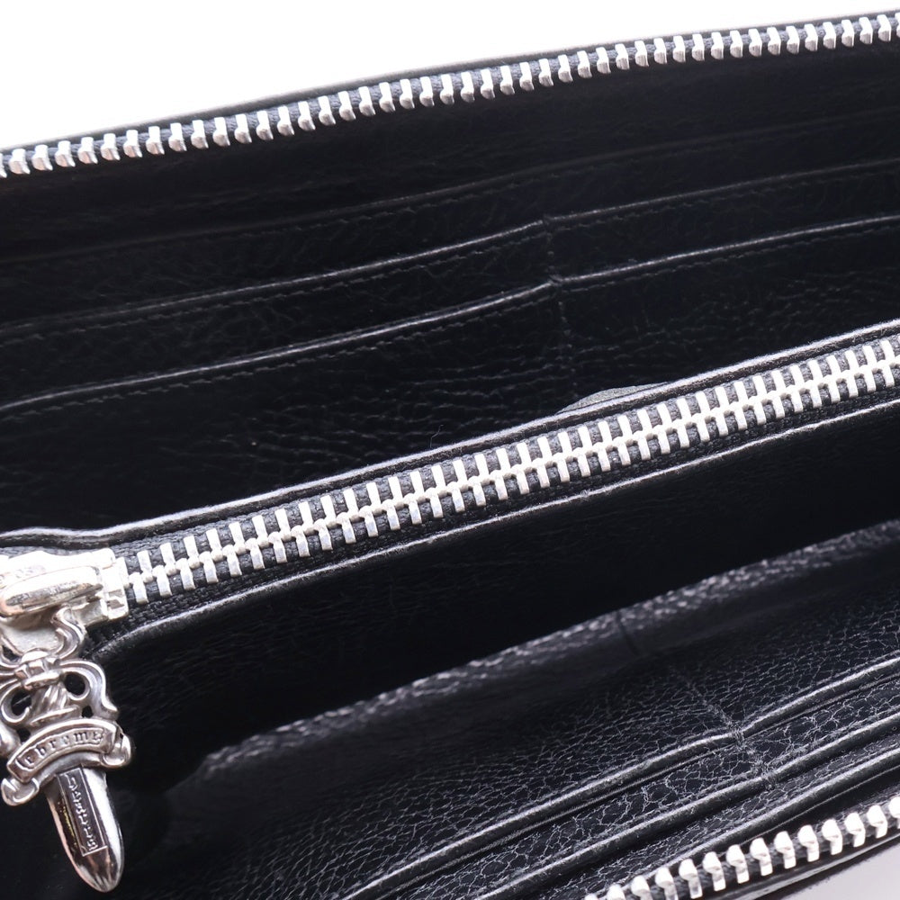 CHROME HEARTS(クロムハーツ) REC F ZIP ゼロピラミッドスタッズコーナー ラウンドジップレザーウォレット デストロイ 長財布 ブラック/シルバー