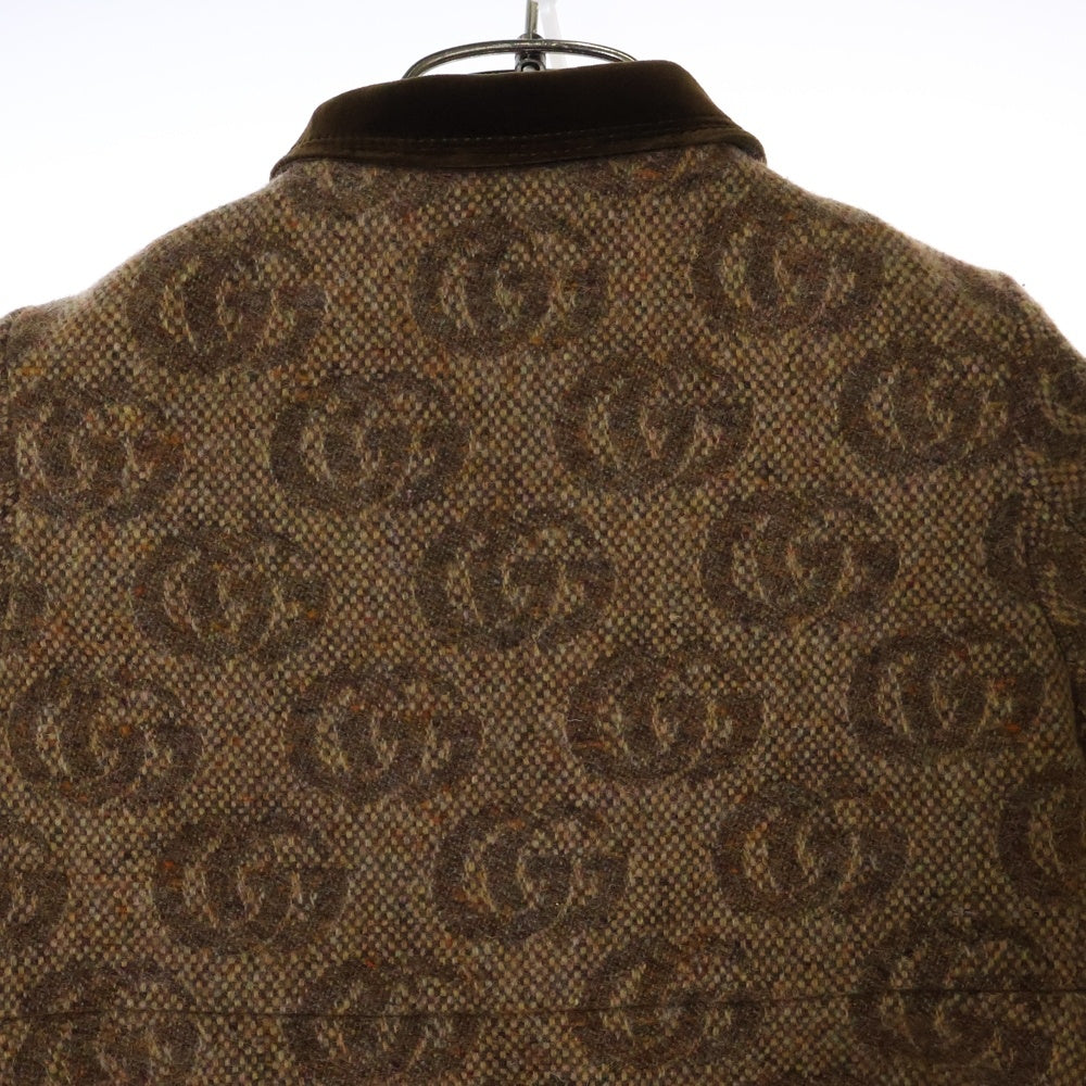 GUCCI(グッチ) ×ANGELA LYNNE GG 総柄 ジャガード ウール ジャケット コート ベージュ キッズ レディース 694899
