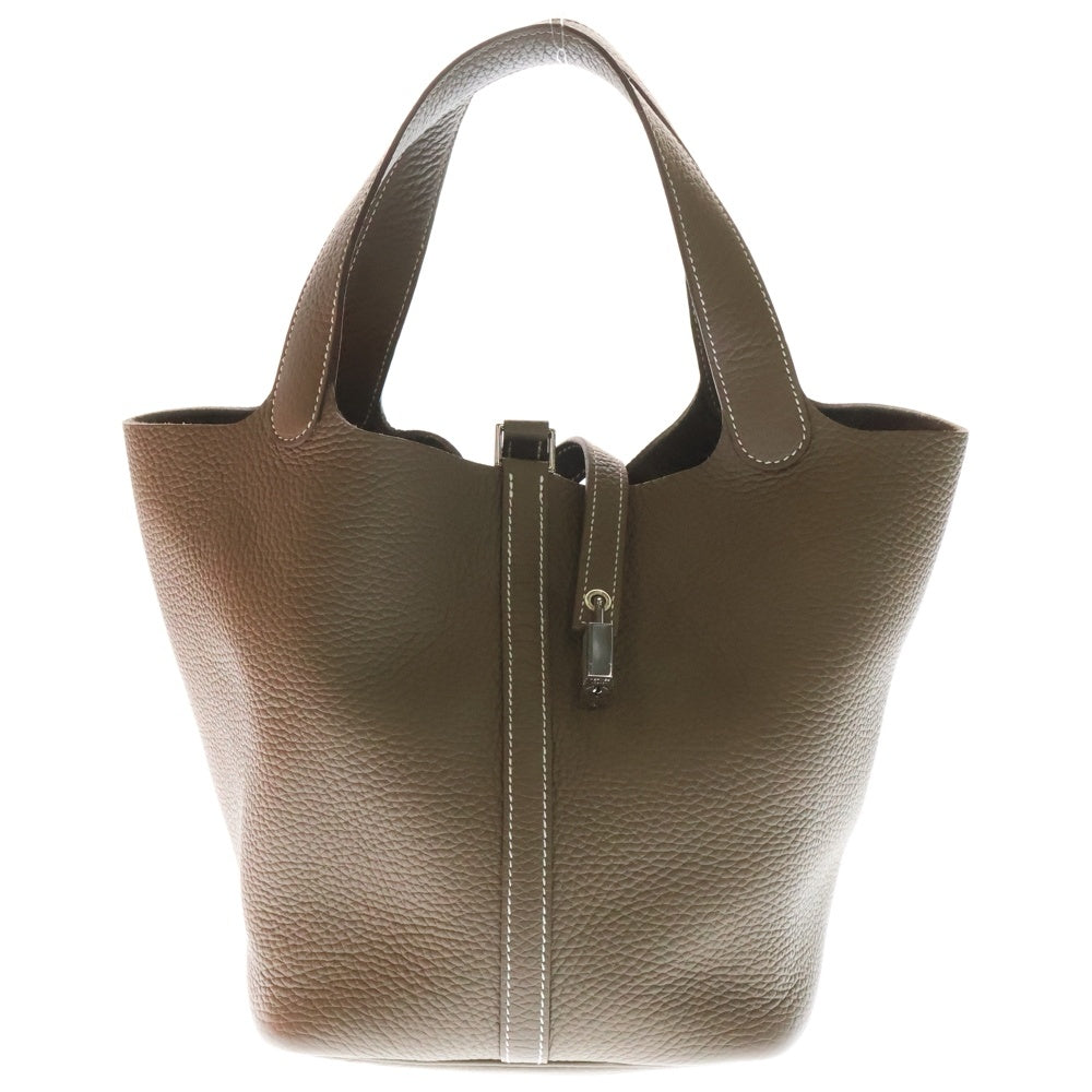 HERMES(エルメス) ピコタンロック MM エトゥープ トリヨンクレマンス レザー ハンドバッグ ベージュ B刻印 シルバー金具 レディース