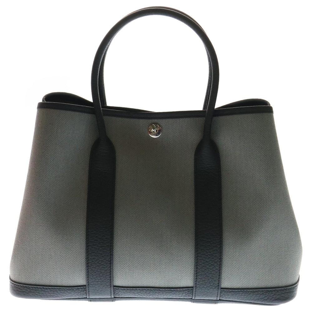 HERMES(エルメス) ガーデンパーティー TPM トワルオフィシエ レザー キャンバス ハンド トートバッグ ブラック K刻印 レディース