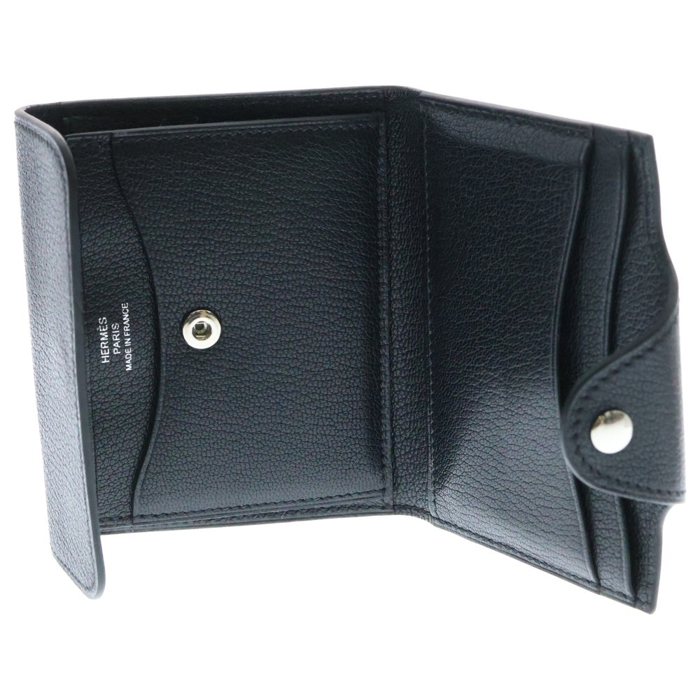 HERMES(エルメス) イリアード コンパクト レザーコンパクトウォレット 三つ折り財布 ブラック B刻印
