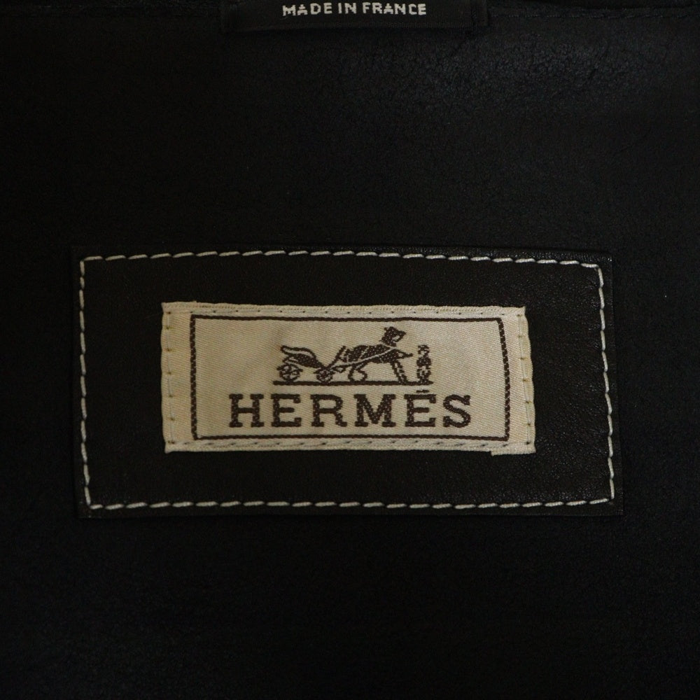 HERMES(エルメス) セリエボタン ファイアーマン ジップアップ レザージャケット ブラック