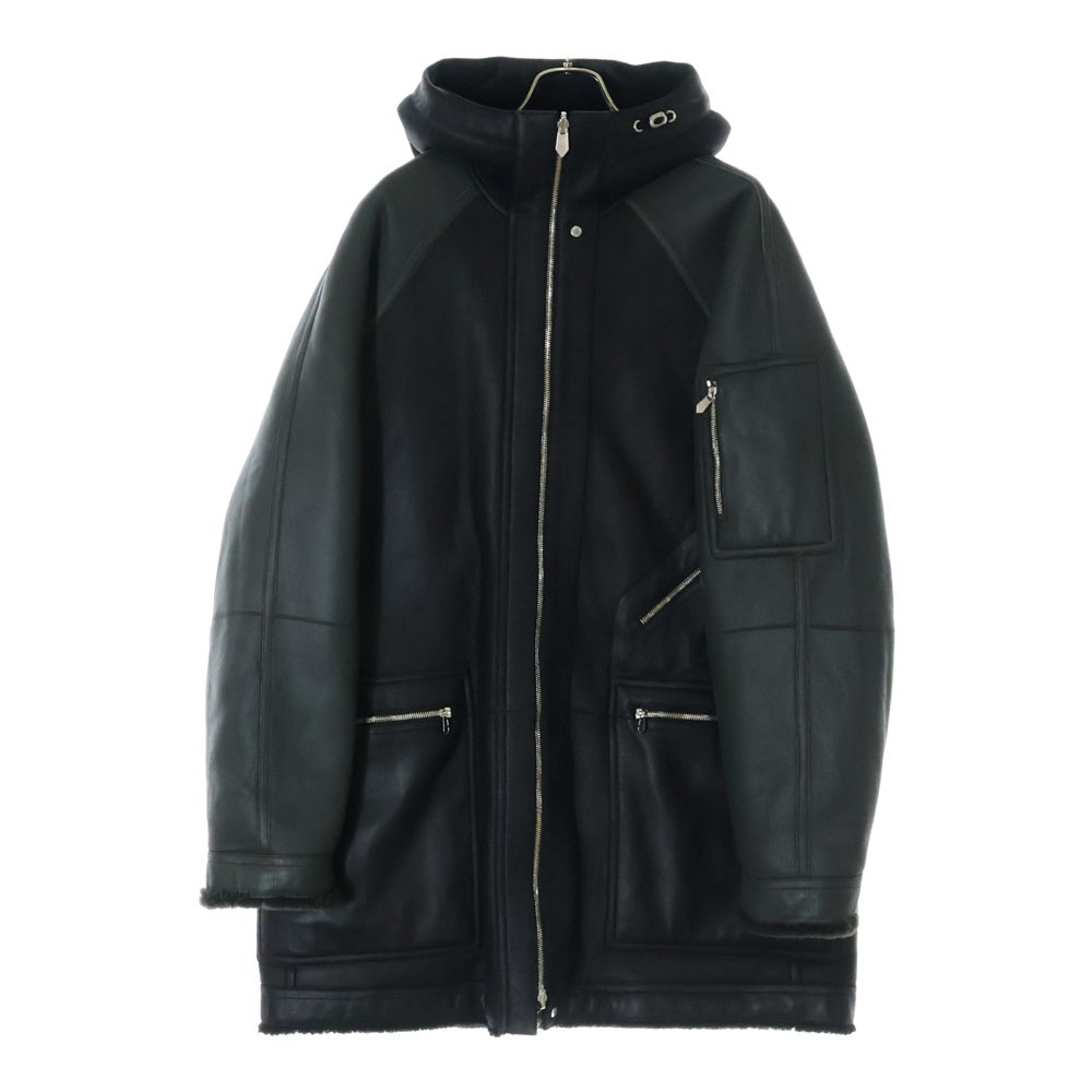 HERMES(エルメス) 24AW セリエボタン ジップアップ リバーシブル フーデッド ムートン レザージャケット ブラック