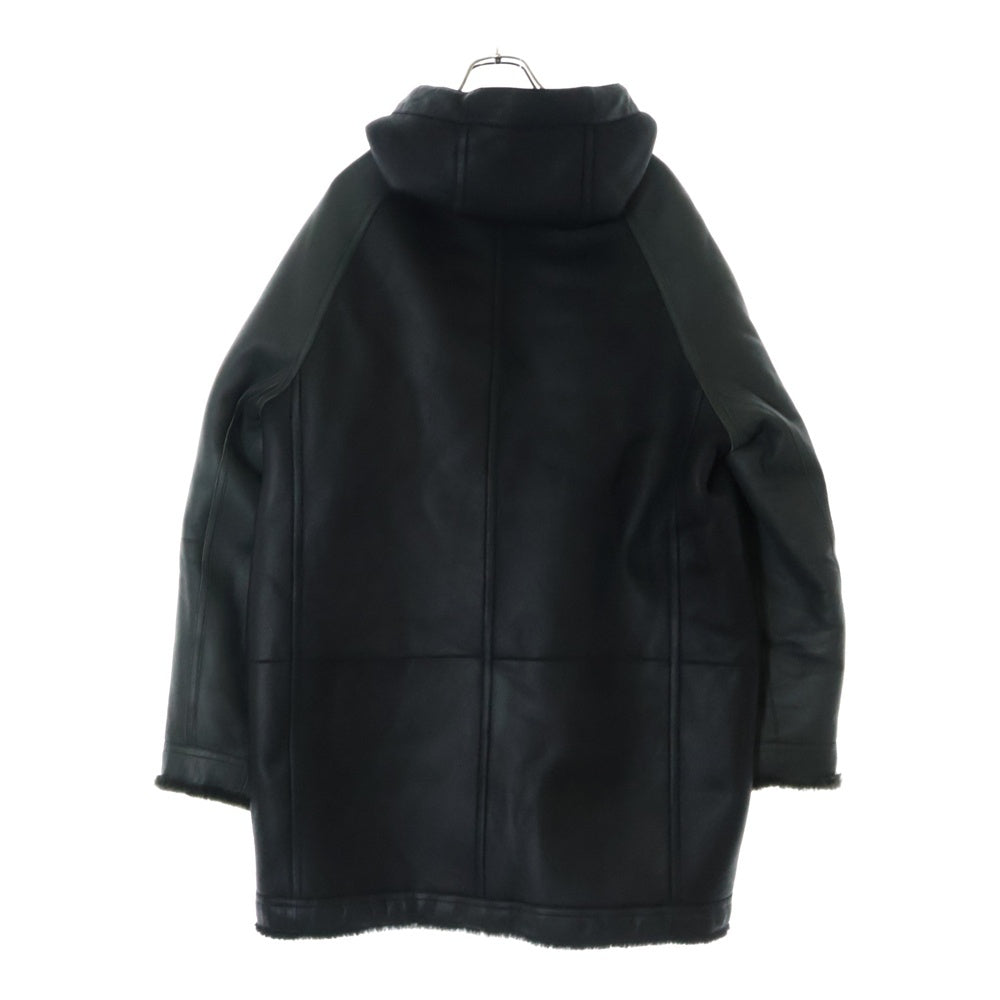 HERMES(エルメス) 24AW セリエボタン ジップアップ リバーシブル フーデッド ムートン レザージャケット ブラック