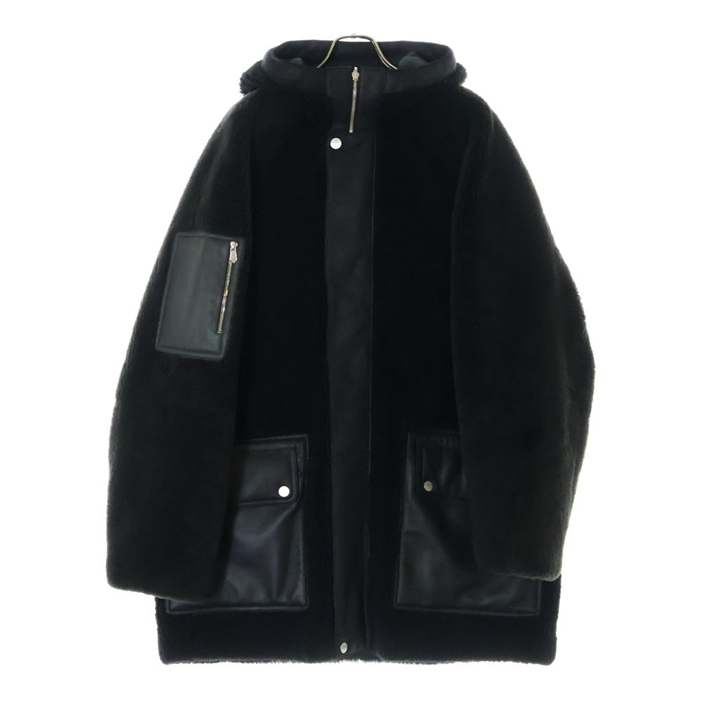 HERMES(エルメス) 24AW セリエボタン ジップアップ リバーシブル フーデッド ムートン レザージャケット ブラック
