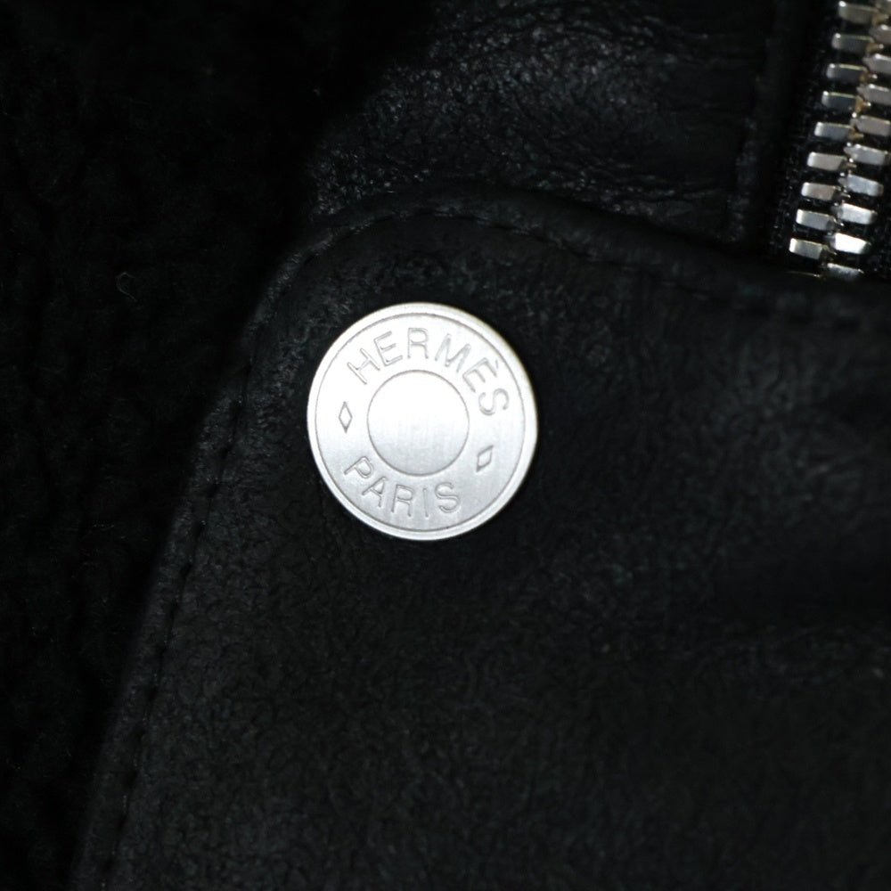HERMES(エルメス) 24AW セリエボタン ジップアップ リバーシブル フーデッド ムートン レザージャケット ブラック