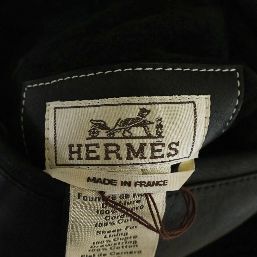 HERMES(エルメス) 24AW セリエボタン ジップアップ リバーシブル フーデッド ムートン レザージャケット ブラック