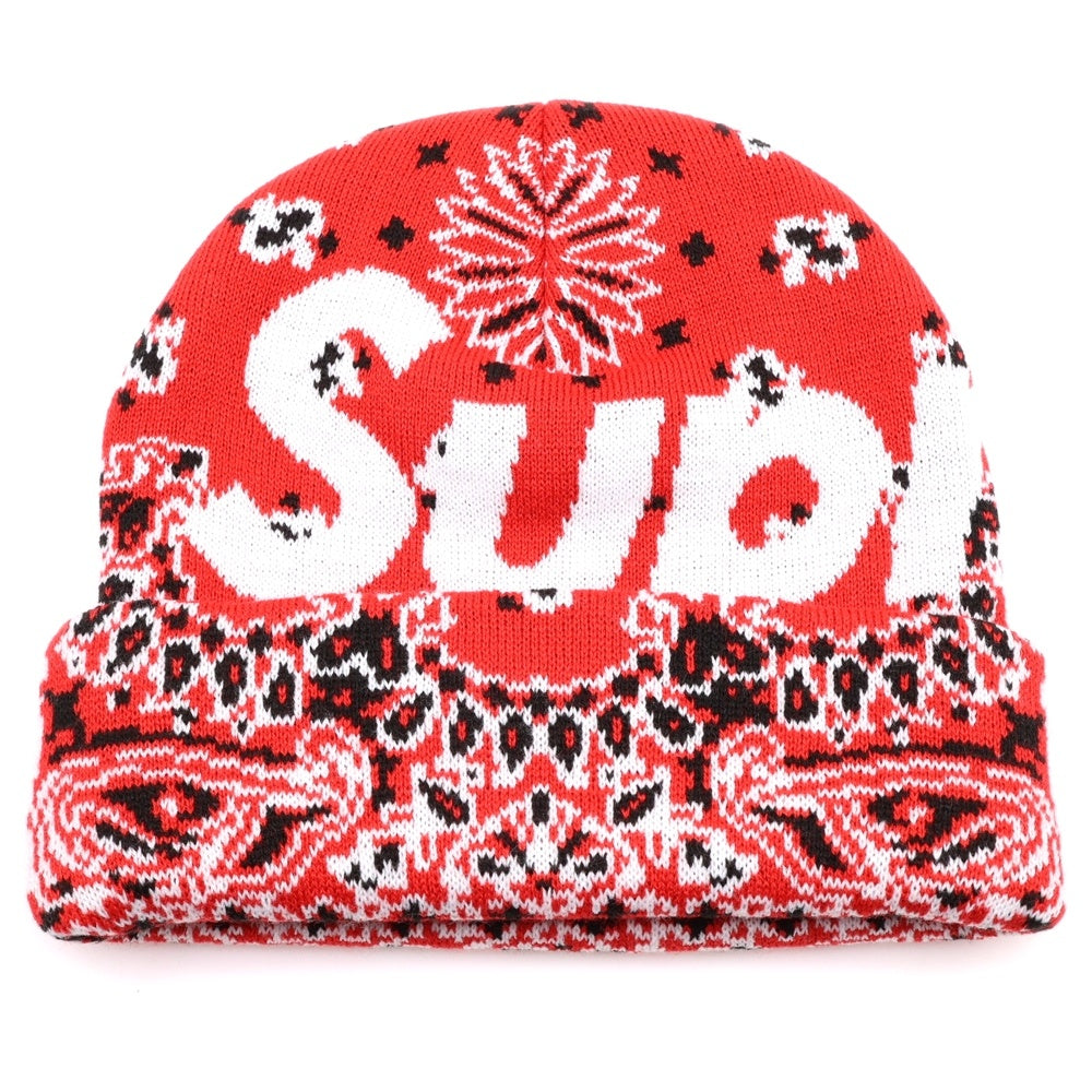 SUPREME(シュプリーム) 24AW Bandana Big Logo Beanie バンダナ ビッグボックスロゴ ビーニー ニットキャップ 帽子 レッド