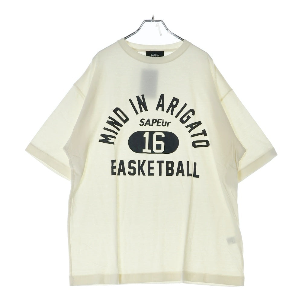 SAPEur(サプール) フロントロゴプリント クルーネック半袖Tシャツ カットソー ホワイト A0022-108
