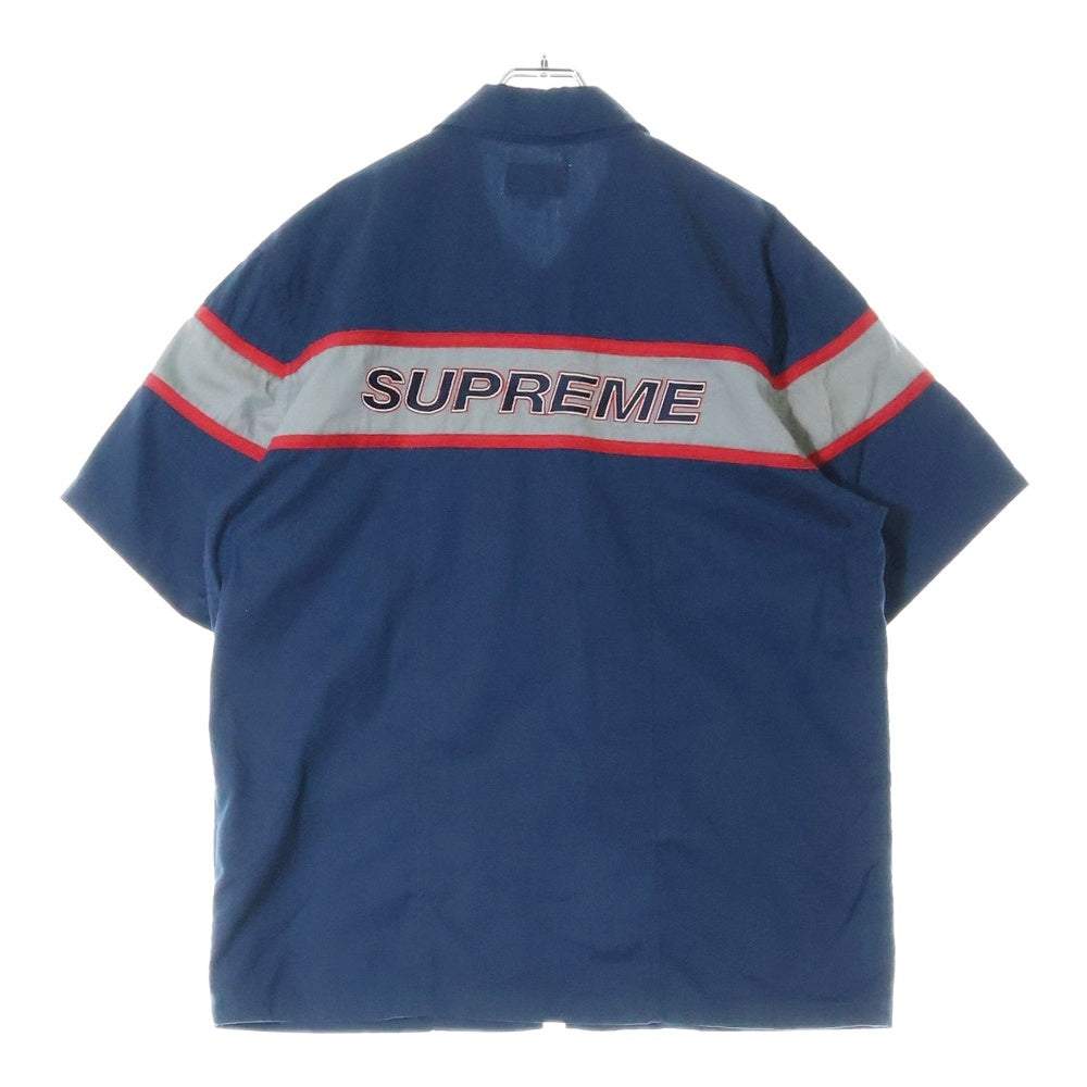 SUPREME(シュプリーム) 17SS Zip Up Work Shirt ロゴ刺繍 ジップアップ 半袖ワークシャツ ネイビー