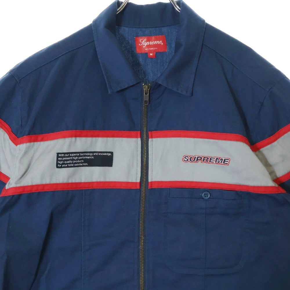 SUPREME(シュプリーム) 17SS Zip Up Work Shirt ロゴ刺繍 ジップアップ 半袖ワークシャツ ネイビー