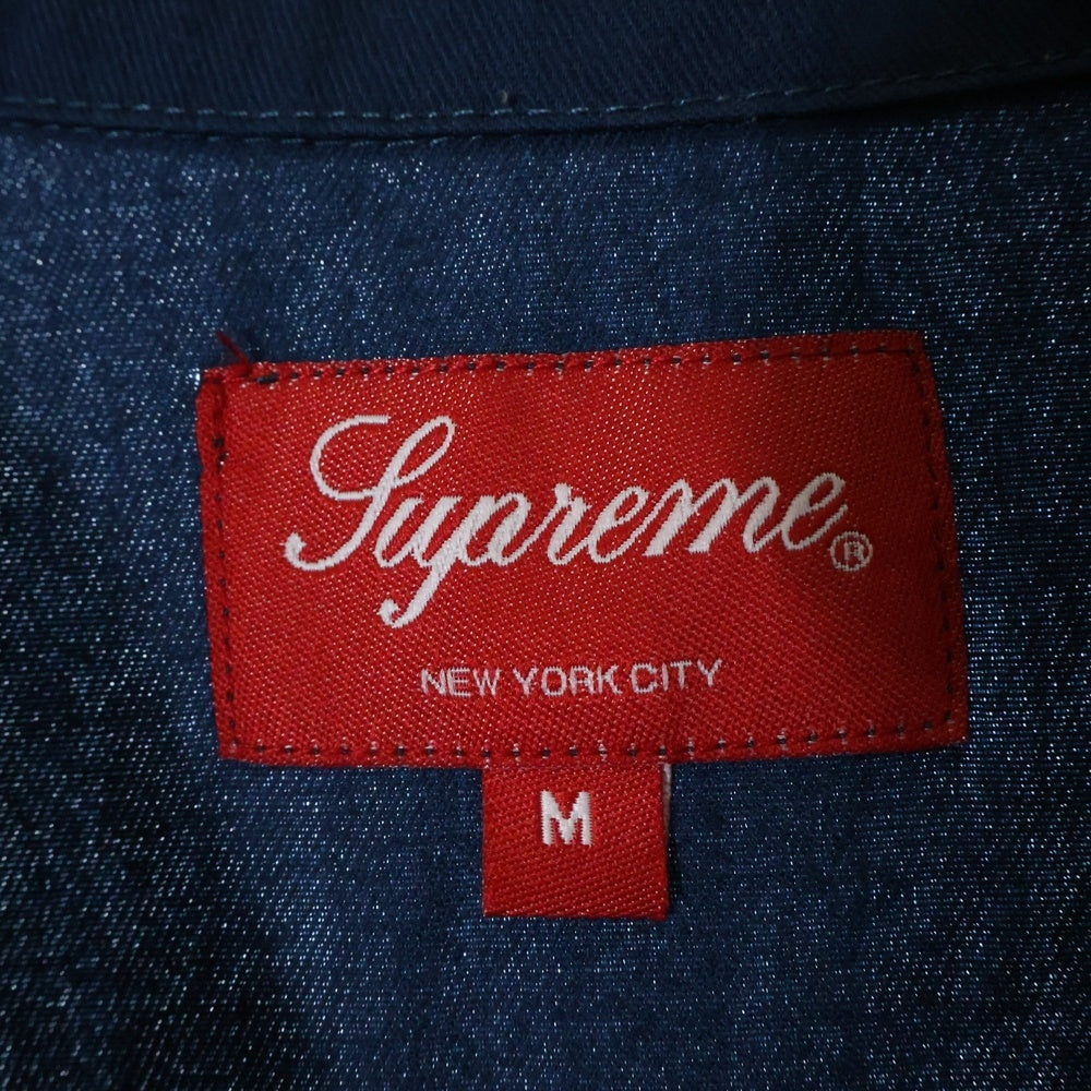 SUPREME(シュプリーム) 17SS Zip Up Work Shirt ロゴ刺繍 ジップアップ 半袖ワークシャツ ネイビー