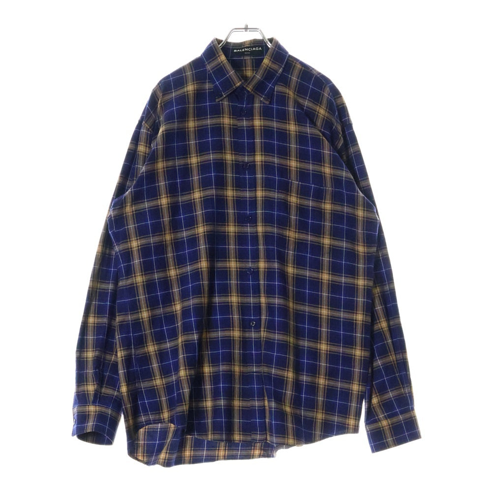 BALENCIAGA(バレンシアガ) 17AW Oversized Check Shirt バックロゴプリント オーバーサイズ 長袖 チェック シャツ ブルー 508465 TYB16