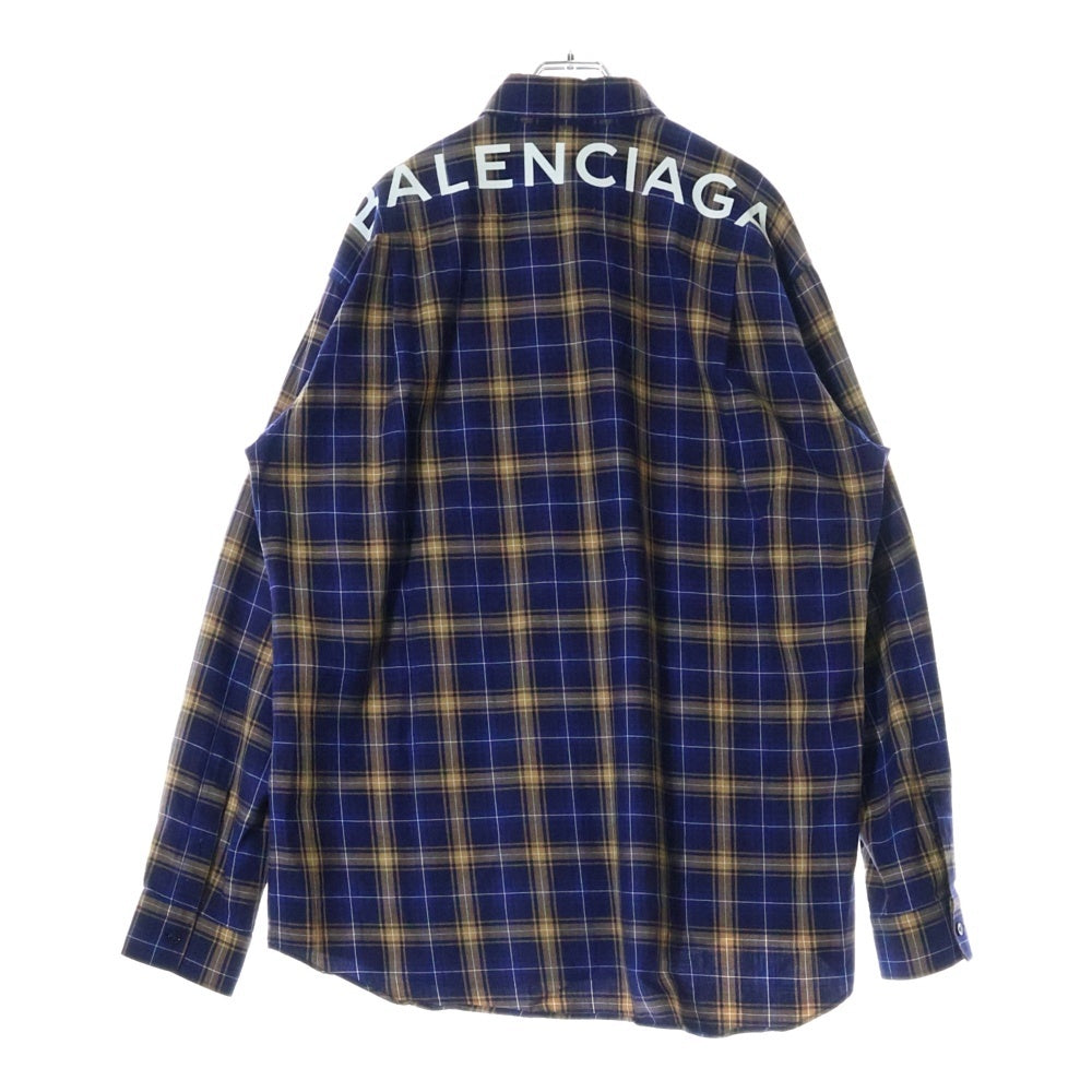BALENCIAGA(バレンシアガ) 17AW Oversized Check Shirt バックロゴプリント オーバーサイズ 長袖 チェック シャツ ブルー 508465 TYB16