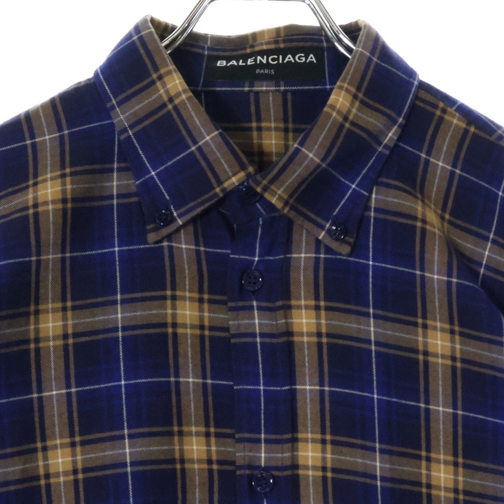 BALENCIAGA(バレンシアガ) 17AW Oversized Check Shirt バックロゴプリント オーバーサイズ 長袖 チェック シャツ ブルー 508465 TYB16