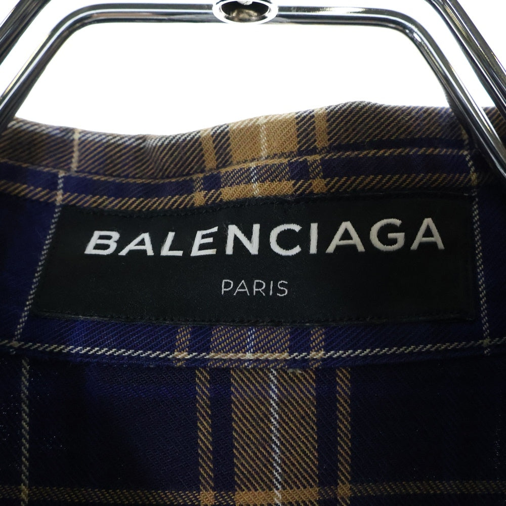 BALENCIAGA(バレンシアガ) 17AW Oversized Check Shirt バックロゴプリント オーバーサイズ 長袖 チェック シャツ ブルー 508465 TYB16