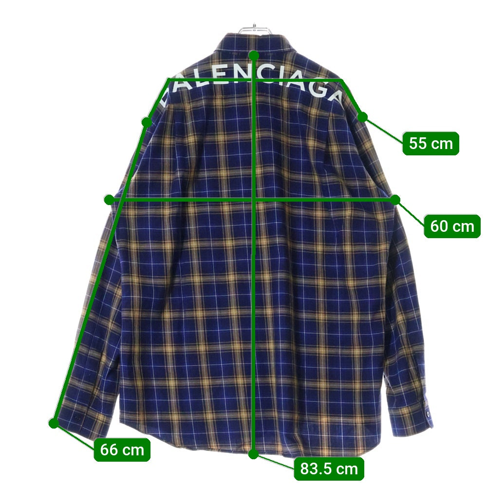 BALENCIAGA(バレンシアガ) 17AW Oversized Check Shirt バックロゴプリント オーバーサイズ 長袖 チェック シャツ ブルー 508465 TYB16
