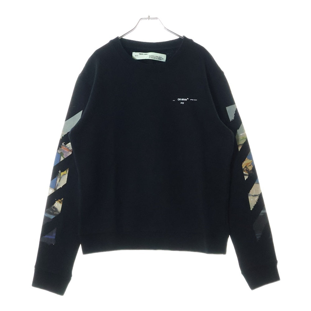 OFF-WHITE(オフホワイト) Side Stripe Round Neck Ordinary Version サイド ストライプ ロゴプリント クルーネックスウェットトレーナー ブラック OMBA025R190030121088