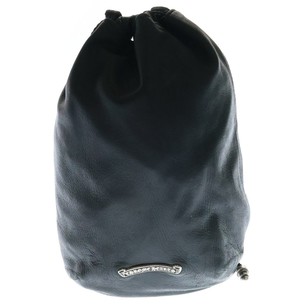 CHROME HEARTS(クロムハーツ) DRW STRNG SACK CRS PATCH クロスパッチ ドローストリング サック レザー 巾着 ハンドバッグ ブラック/シルバー