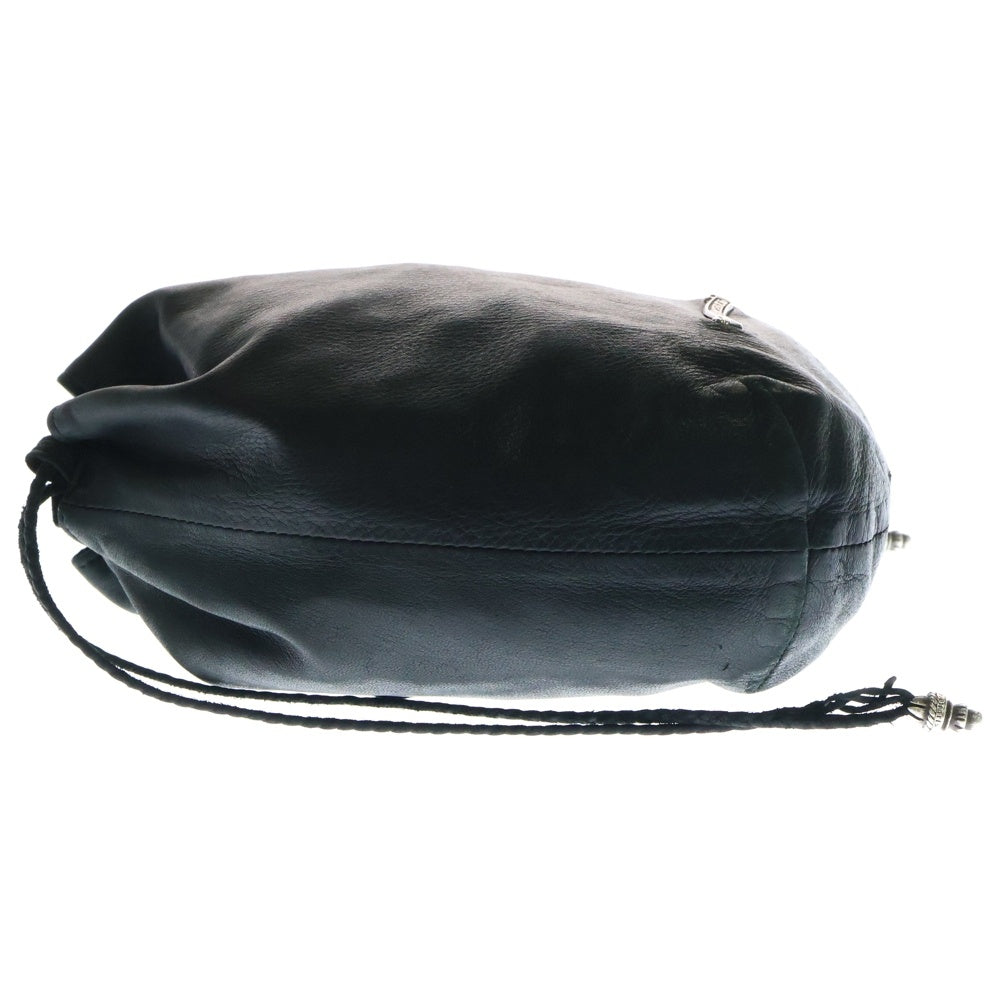 CHROME HEARTS(クロムハーツ) DRW STRNG SACK CRS PATCH クロスパッチ ドローストリング サック レザー 巾着 ハンドバッグ ブラック/シルバー