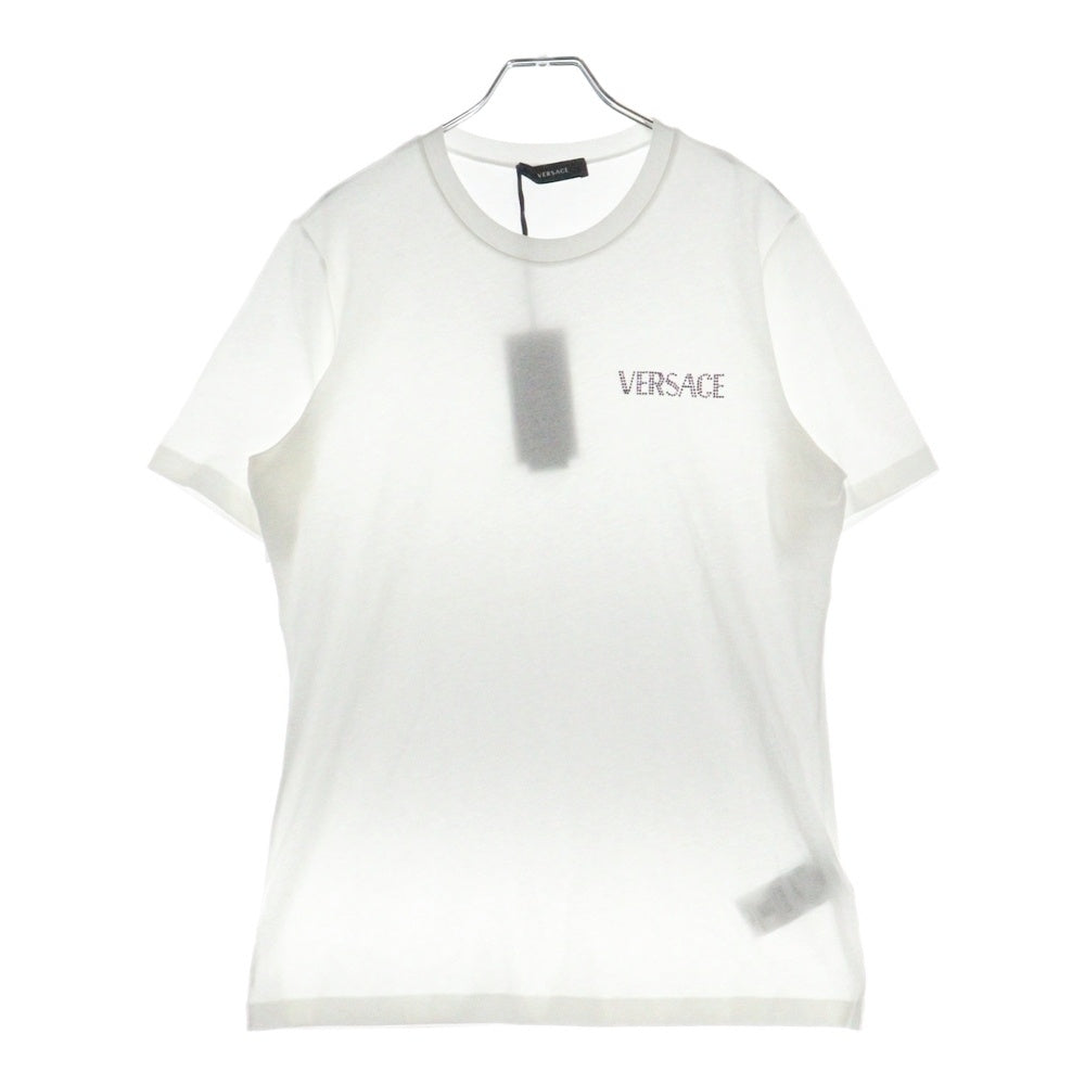 VERSACE(ヴェルサーチ) ラインストーンロゴ クルーネック半袖Tシャツカットソー ホワイト 1014555 レディース