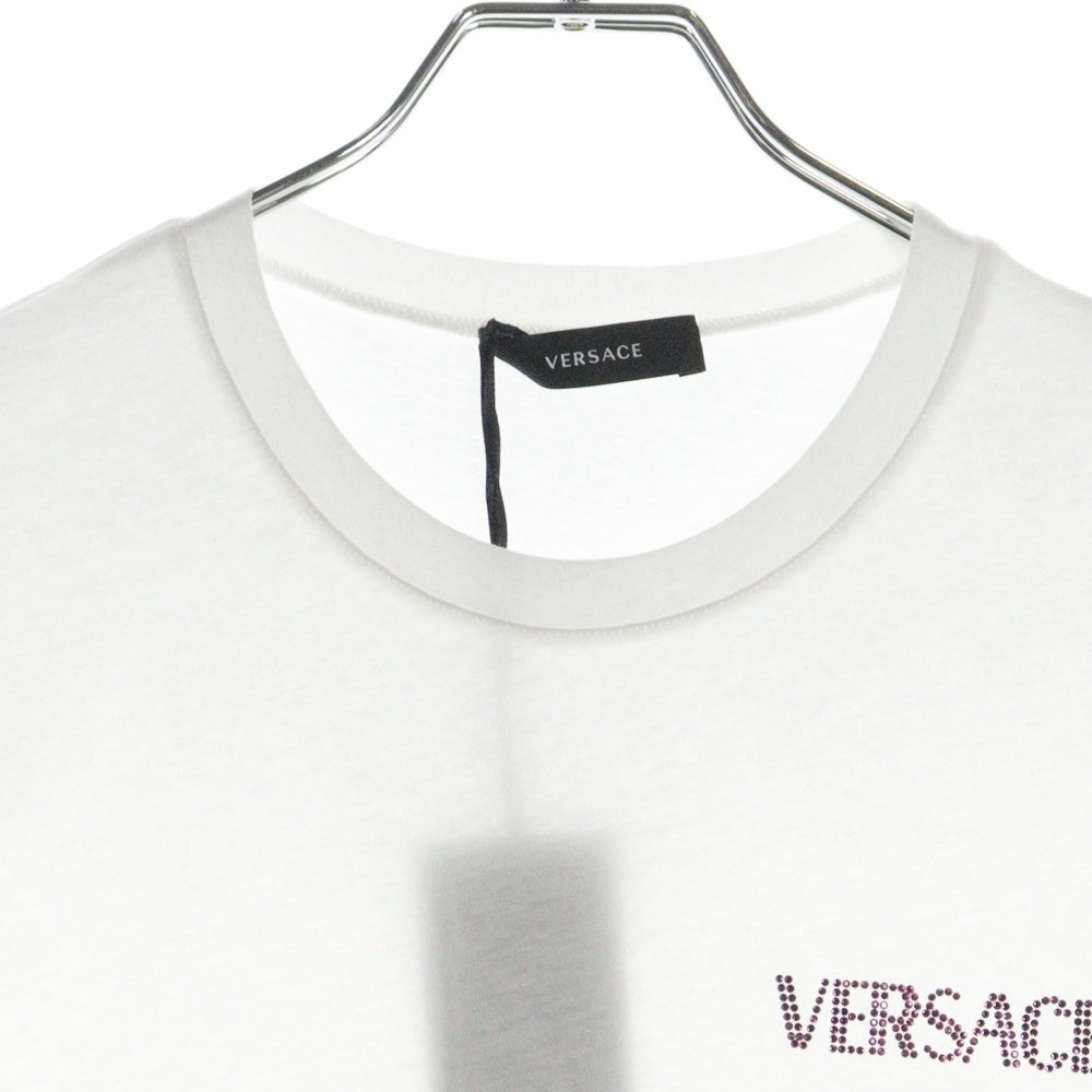 VERSACE(ヴェルサーチ) ラインストーンロゴ クルーネック半袖Tシャツカットソー ホワイト 1014555 レディース