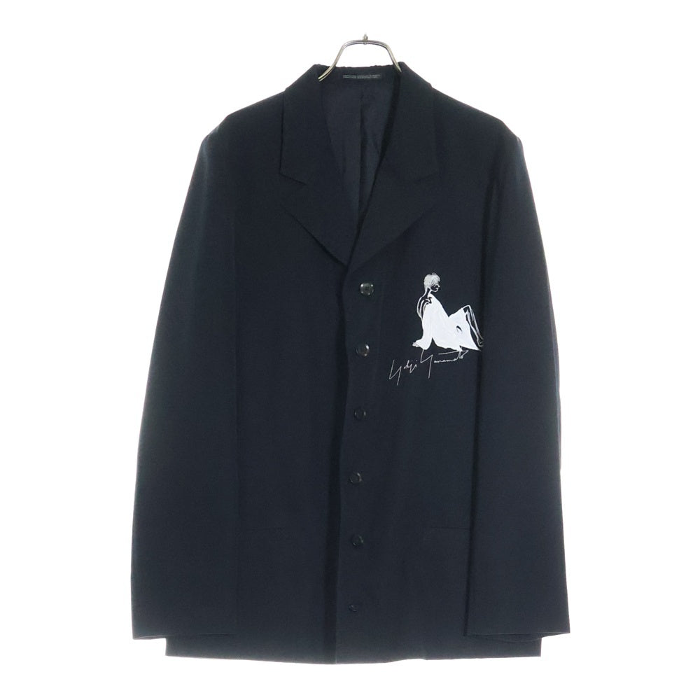 Yohji Yamamoto POUR HOMME(ヨウジヤマモト プールオム) 02SS 女優期 フロント刺繍 レインウール ノッチドラペル 5B シングル テーラードジャケット ブラック HE-J-63-100