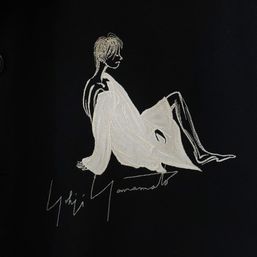 Yohji Yamamoto POUR HOMME(ヨウジヤマモト プールオム) 02SS 女優期 フロント刺繍 レインウール ノッチドラペル 5B シングル テーラードジャケット ブラック HE-J-63-100